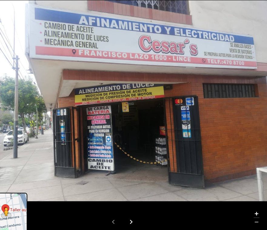 Fachada del Taller Automotriz César en Lince, fotografía de Google
